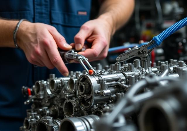 Meccanico di precisione al lavoro su un motore da competizione