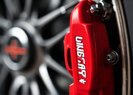 Dettaglio pinza freno racing e disco in carbonio